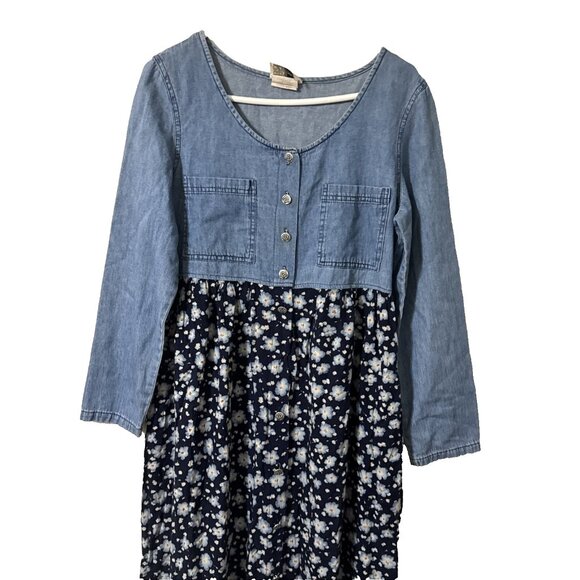 Vintage FR Sport Denim and Floral Midi Dress Size Medium (missing button) - Picture 2 of 7